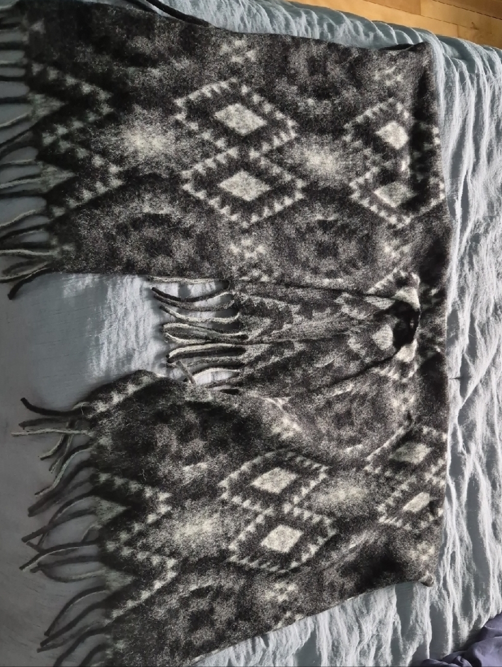 Black and White Aztec Fringe Poncho
